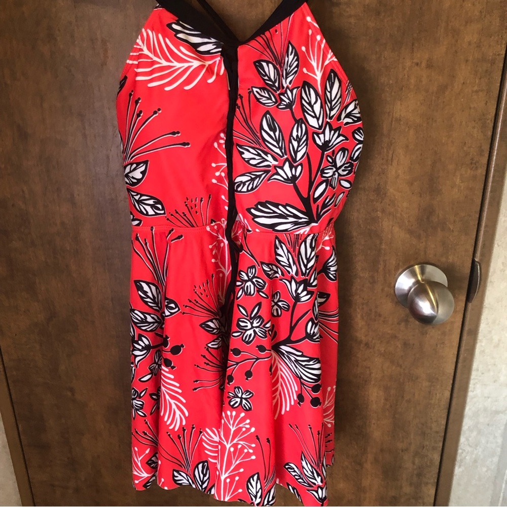 NWT Maternity Tankini w/Strappy Black Back Laced Front Empire Waist Fuller Skirt
